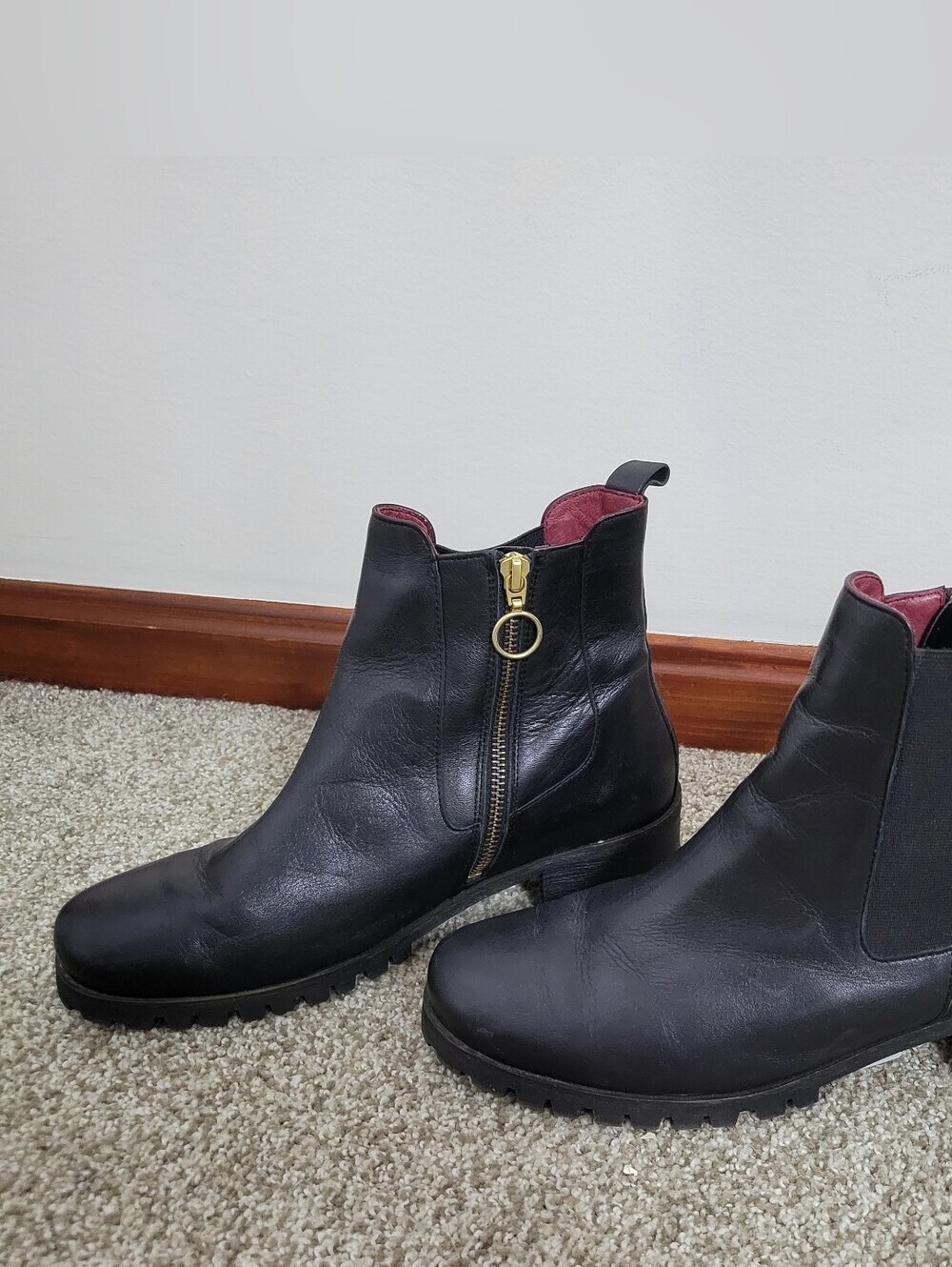 Calla Women's Black Leather Ankle Boots with Gold Zip Detail, Size 39 / 8.5 US